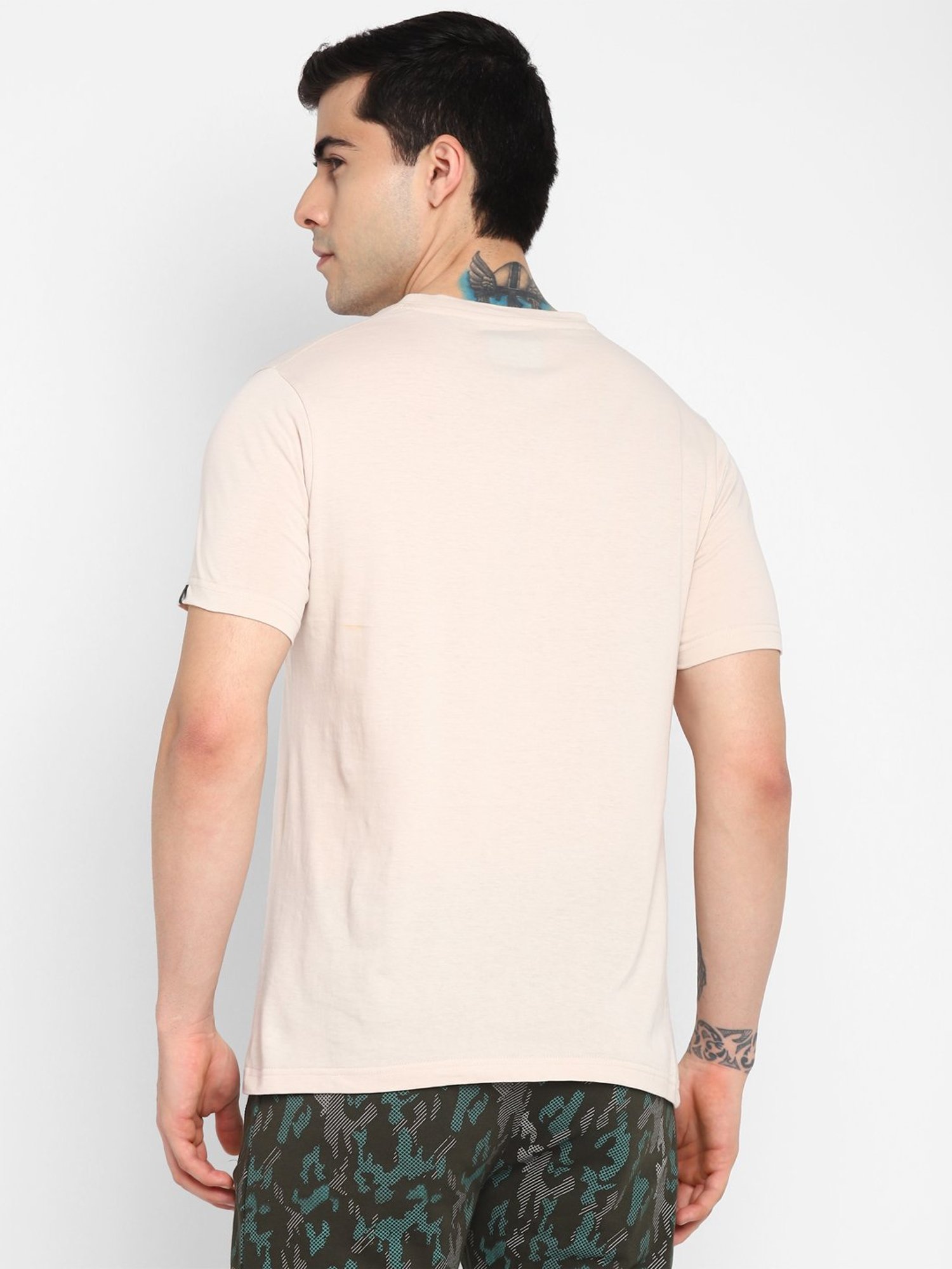 Allen cooper Peach Pure Cotton Regular Fit T-Shirt