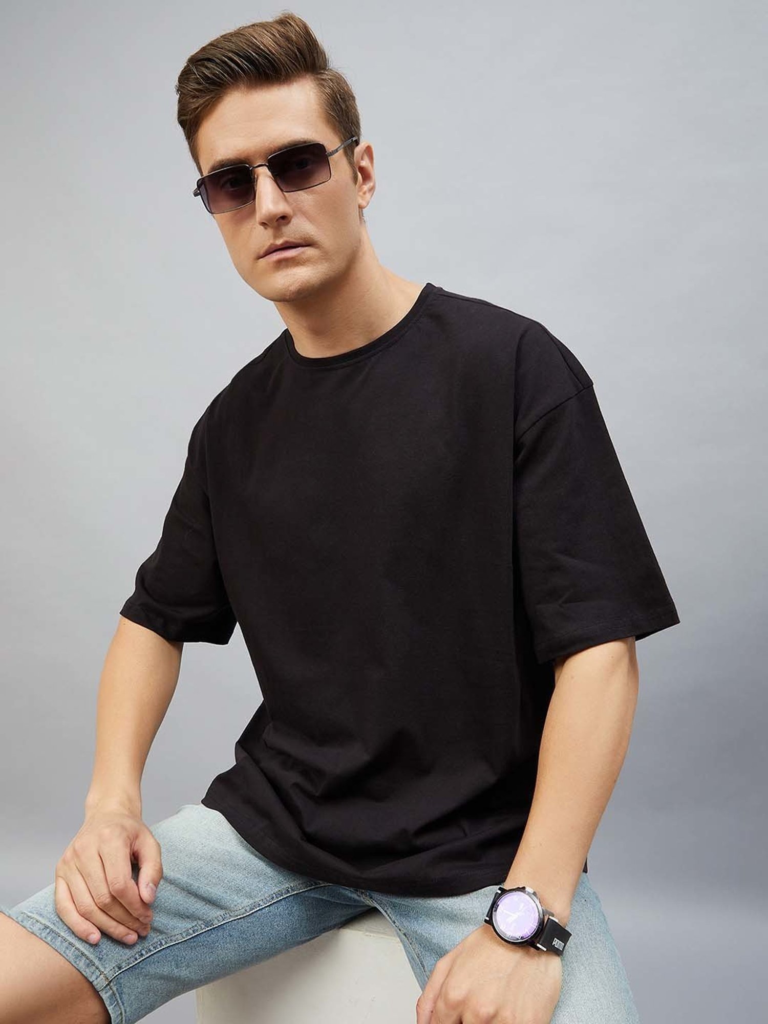 CHIMPAAANZEE Black Loose Fit Oversized Crew T-Shirt