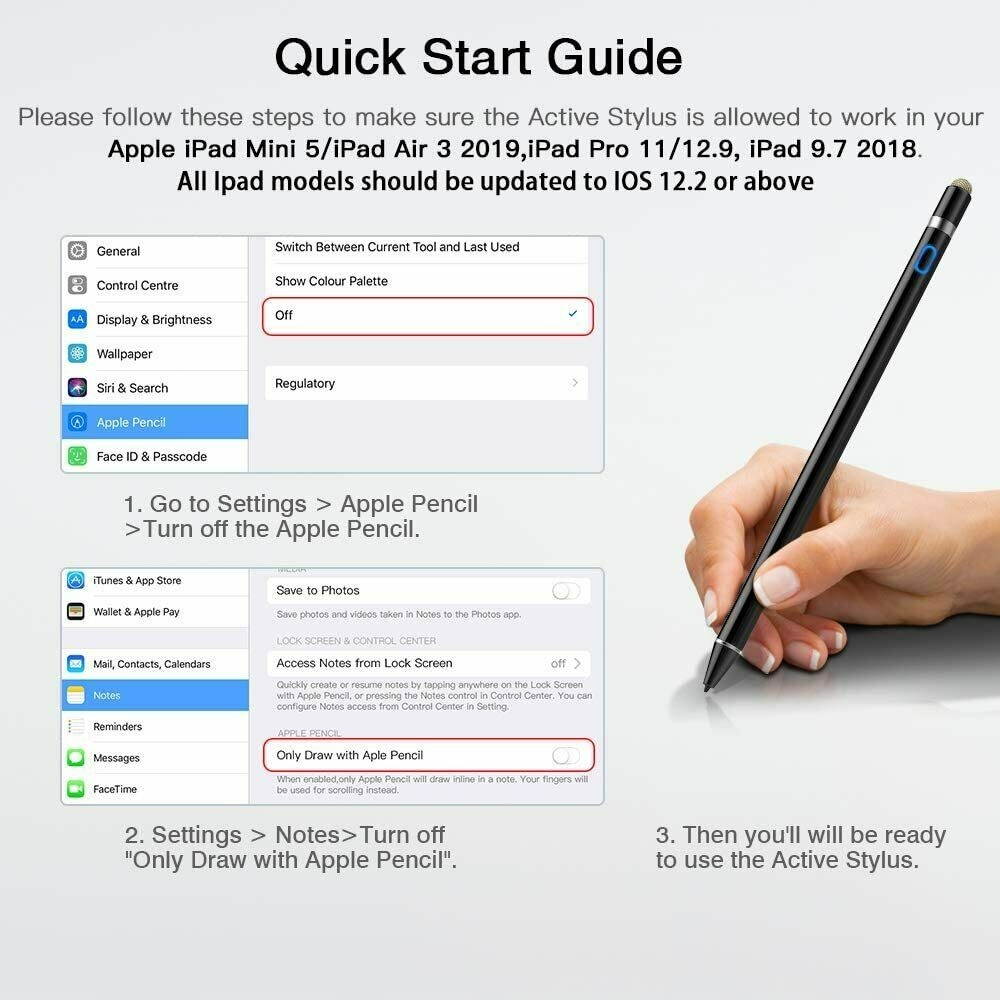 MoKo Active Stylus Palm Rejection Digital Pen for iPad Pro 11/12.9" 2020/Air 3rd