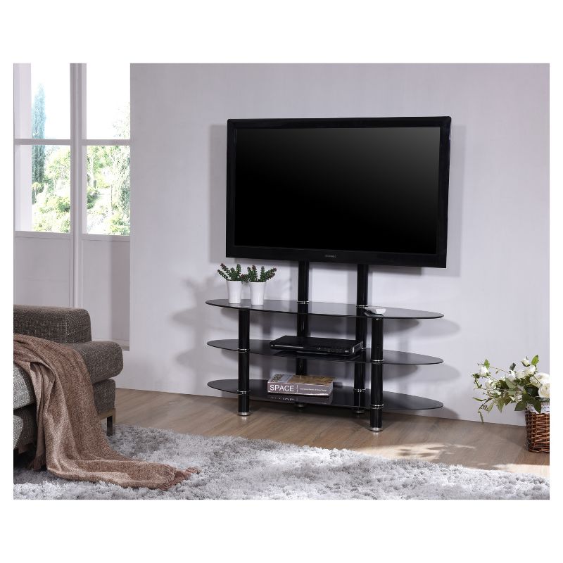 3 Shelf Glass TV Stand with Mount Black 44" - Hodedah Import