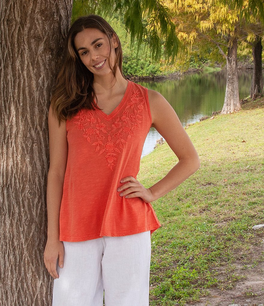 Karyn Seo Saira Vintage Embroidered V-Neck Boho Tank Top