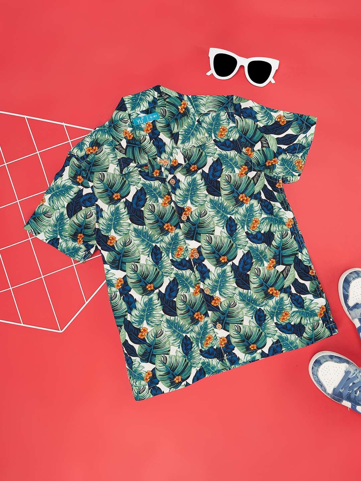 YU by Pantaloons Kids Green & Blue Printed Shirt