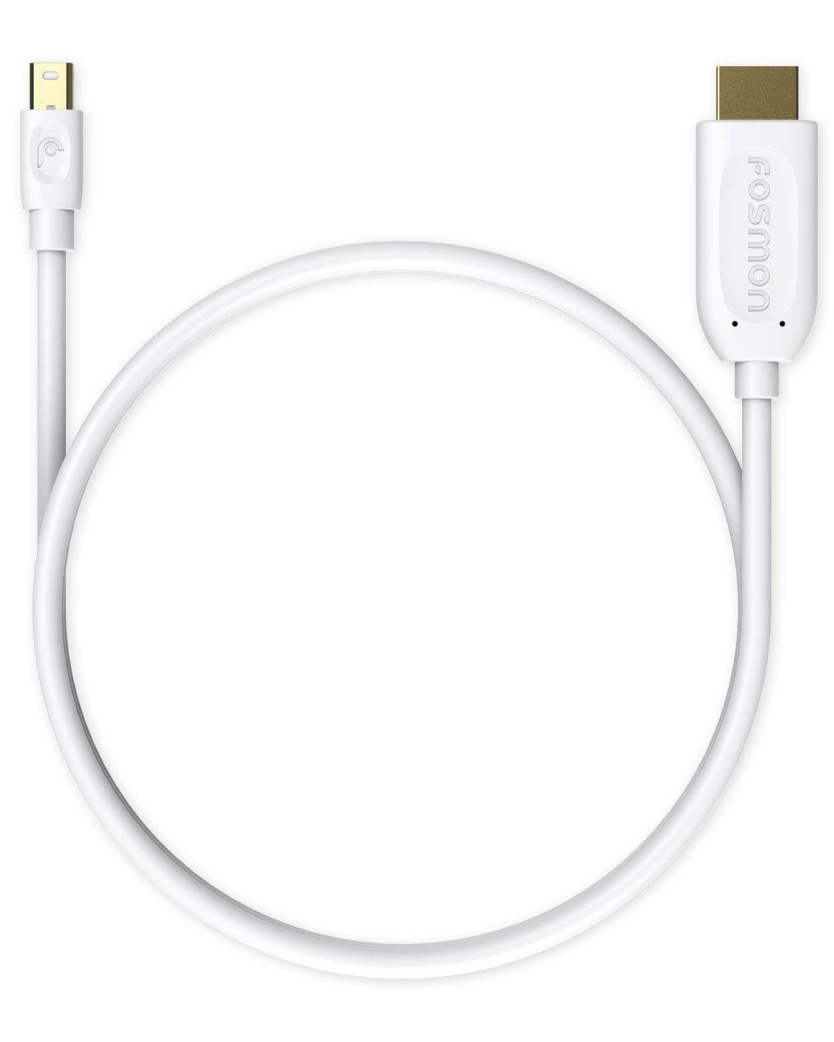 Fosmon Mini DisplayPort (Mini DP/mDP/ ThunderBolt/ThunderBolt 2 Port Compatible) to HDMI Adapter Cable - White - 6ft (1920x1080@60Hz)