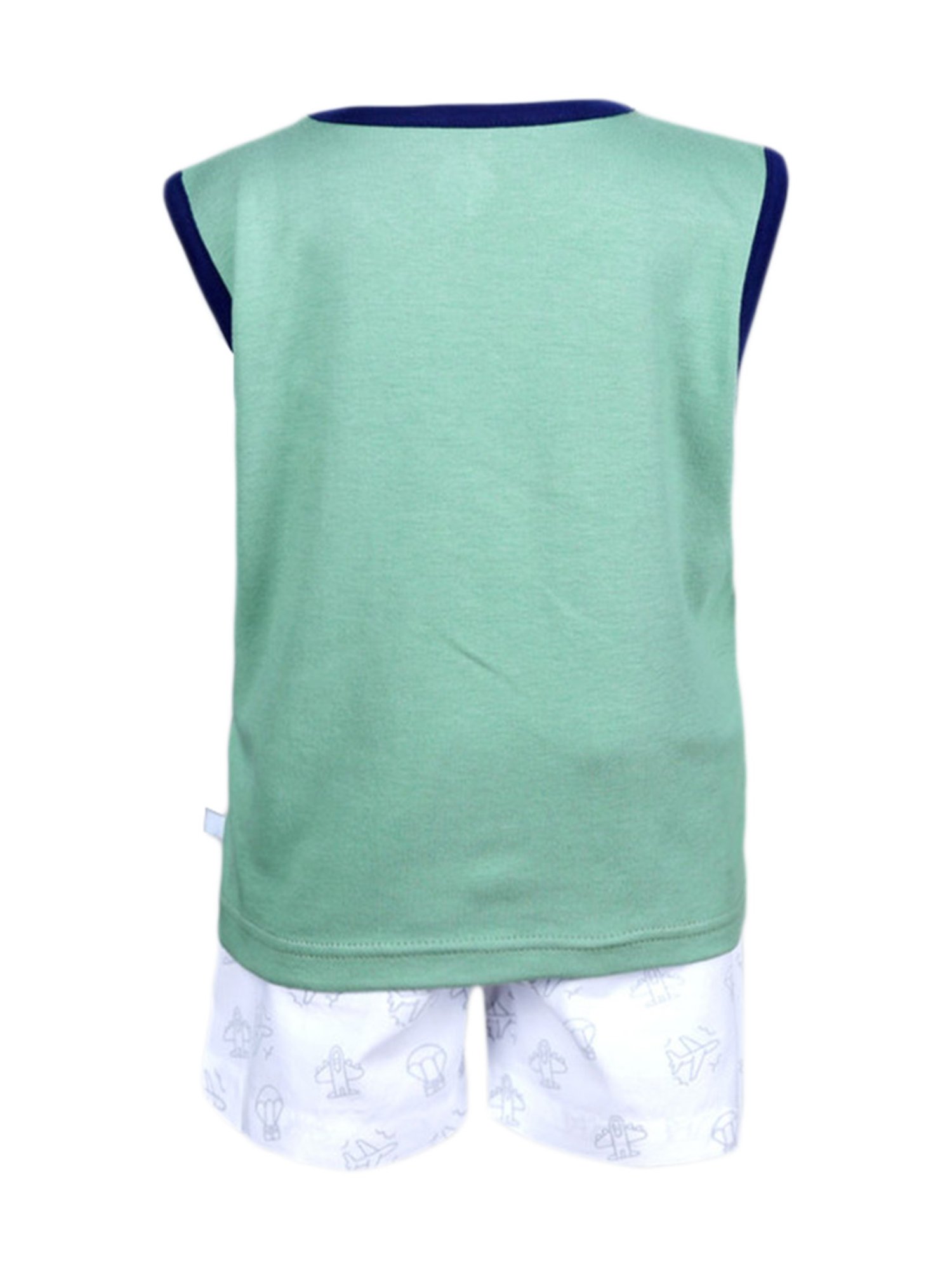 Pranava Kids Green & White Cotton Patch Work T-Shirt & Shorts