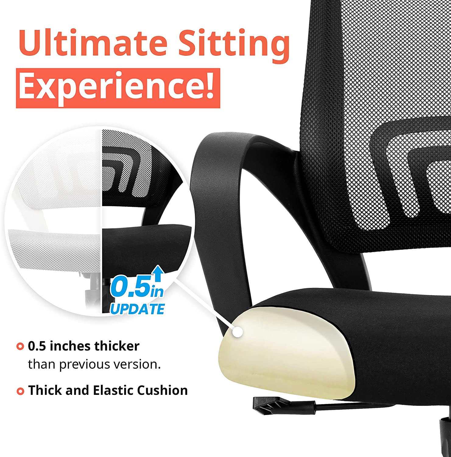 Office Chair Computer Desk Chair Gaming - Ergonomic Mid Back Cushion Lumbar Support with Wheels Comfortable Blue Mesh Racing Seat Adjustable Swivel Rolling Home Executive (Black)