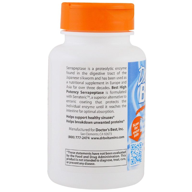 Doctor's Best High Potency Serrapeptase, 120,000 SPU, 90 Veggie Caps, Herbal Supplements