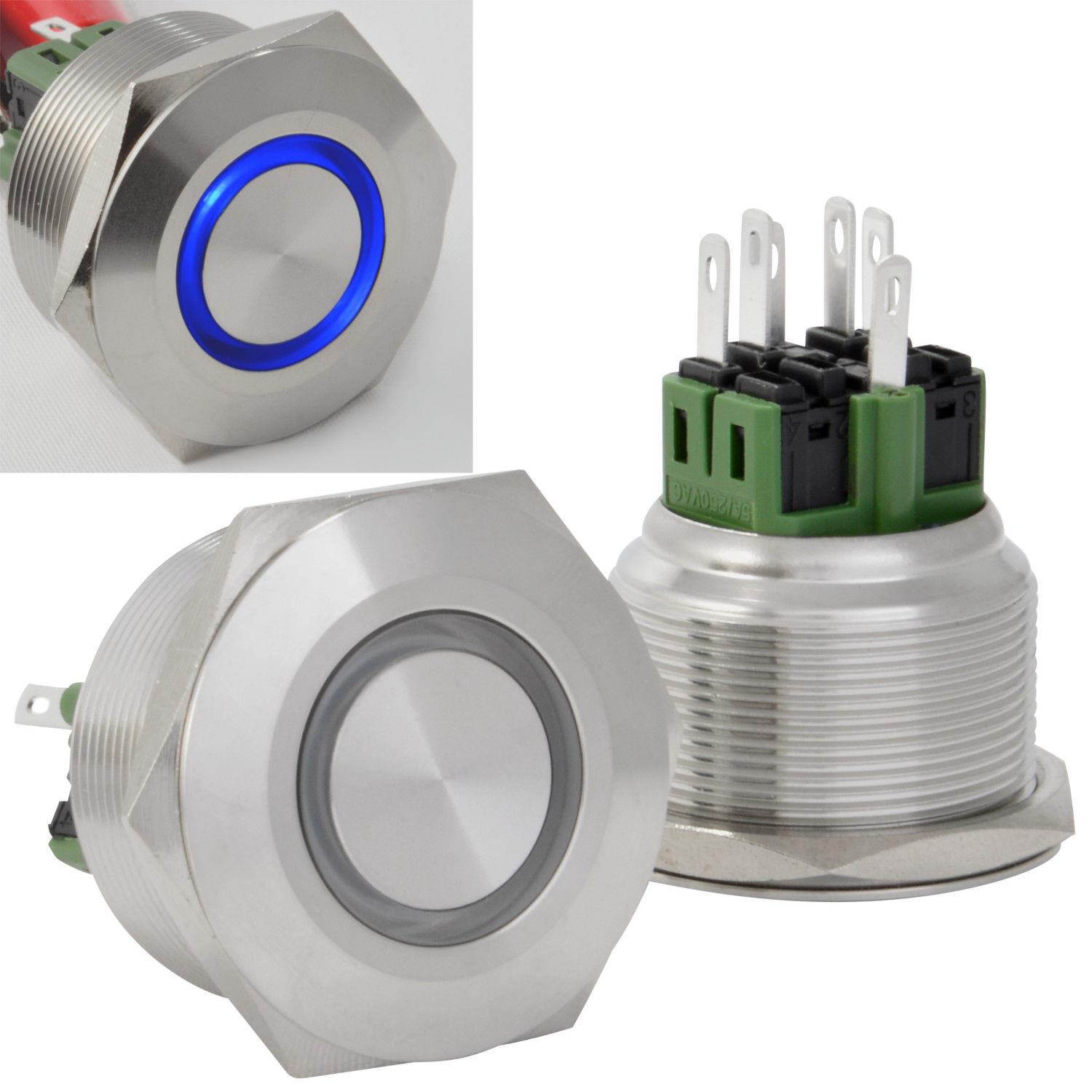 28mm Stainless Steel Momentary Push Button Switch with Blue LED