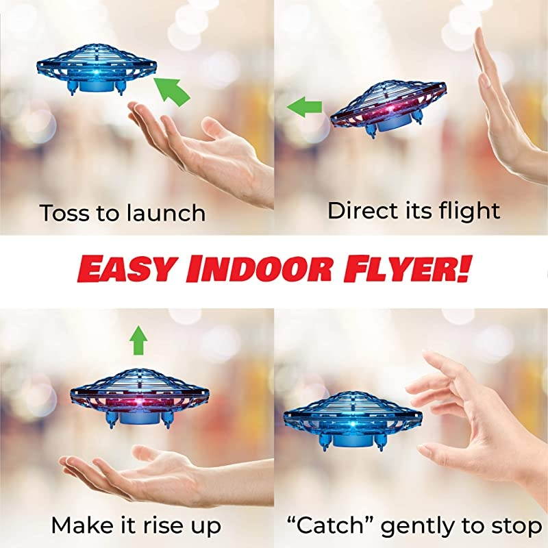 Scoot Hand Operated Drones for Kids or Adults Hands Free Mini Drone Easy Indoor Small UFO Flying Ball Drone Toys for Boys and Girls Blue