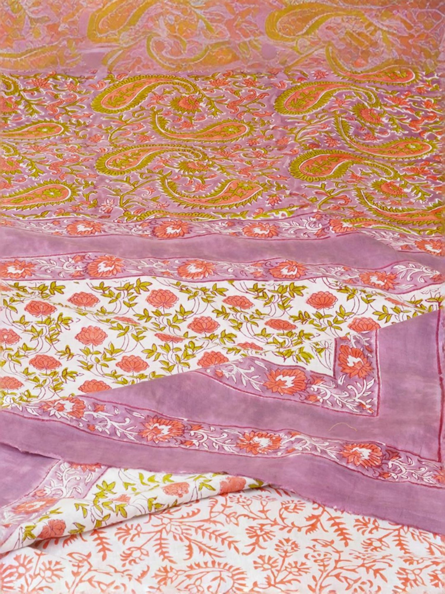 Unnati Silks Purple & Orange Cotton Printed Saree With Unstitched Blouse