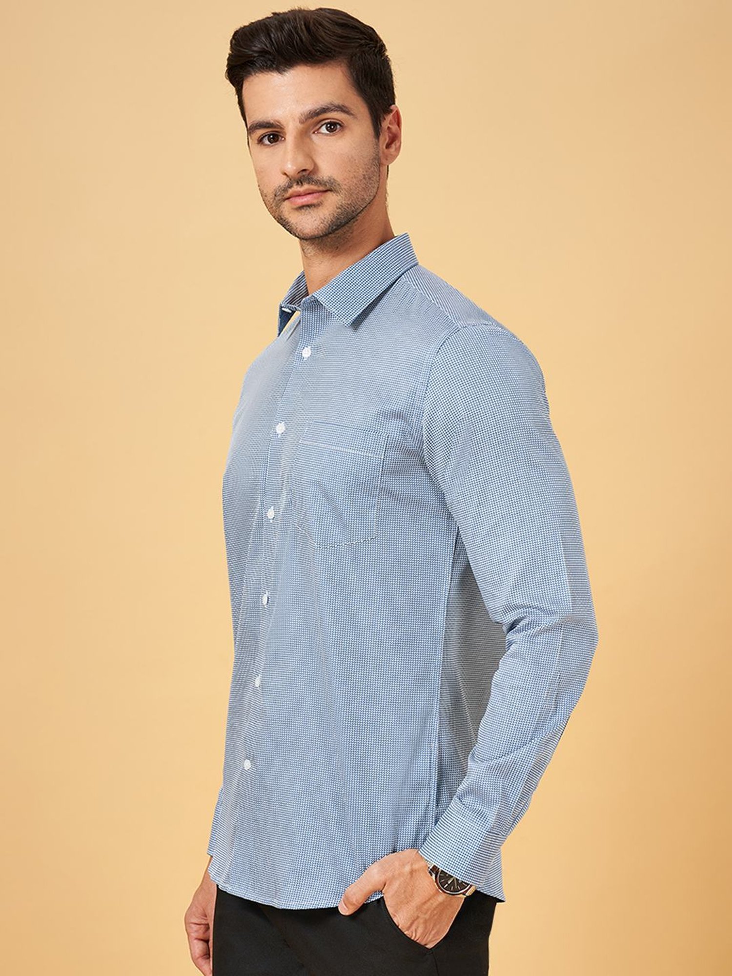 Peregrine by Pantaloons Dark Blue Cotton Slim Fit Printed Shirt