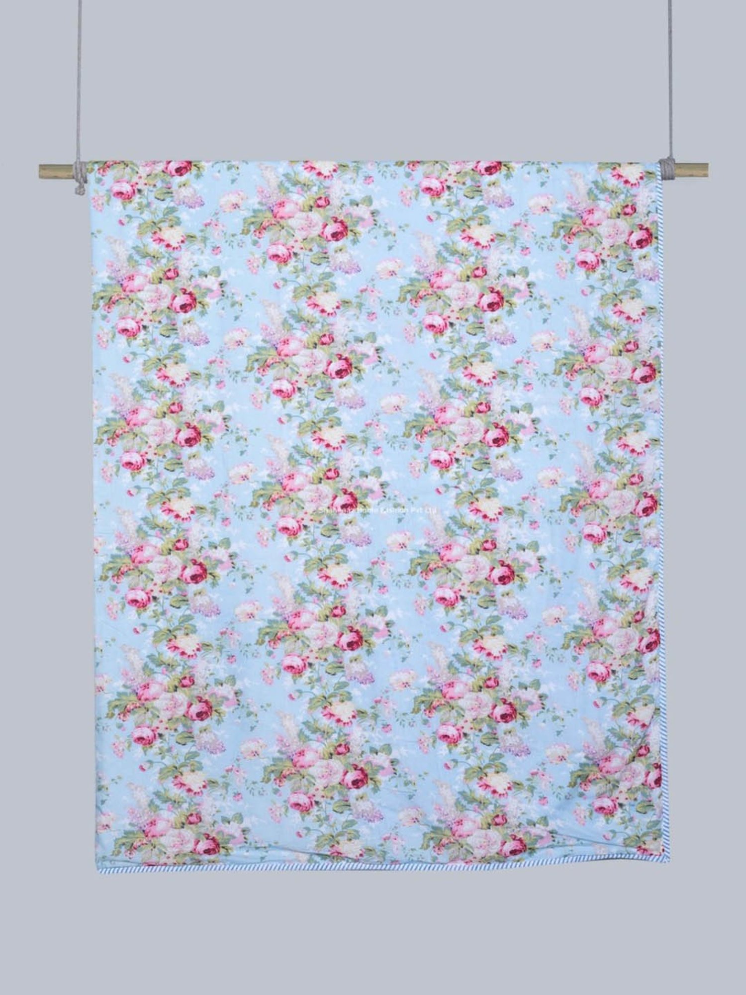 Shahenaz Brindavan Floral Blue Cotton Single Reversible Dohar