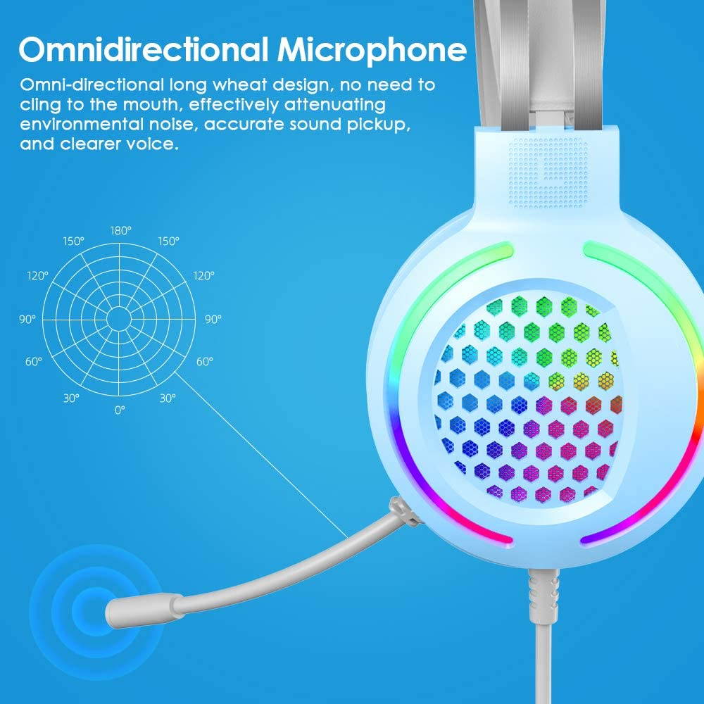 Gaming Headset with 7.1 Surround Sound,PC Lightweight Headset with Noise Canceling Mic,Bass Surround,Soft Memory Earmuffs,Rainbow LED Backlit for PC,PS4,Xbox One Controller(Adapter Not Included)(Pink)