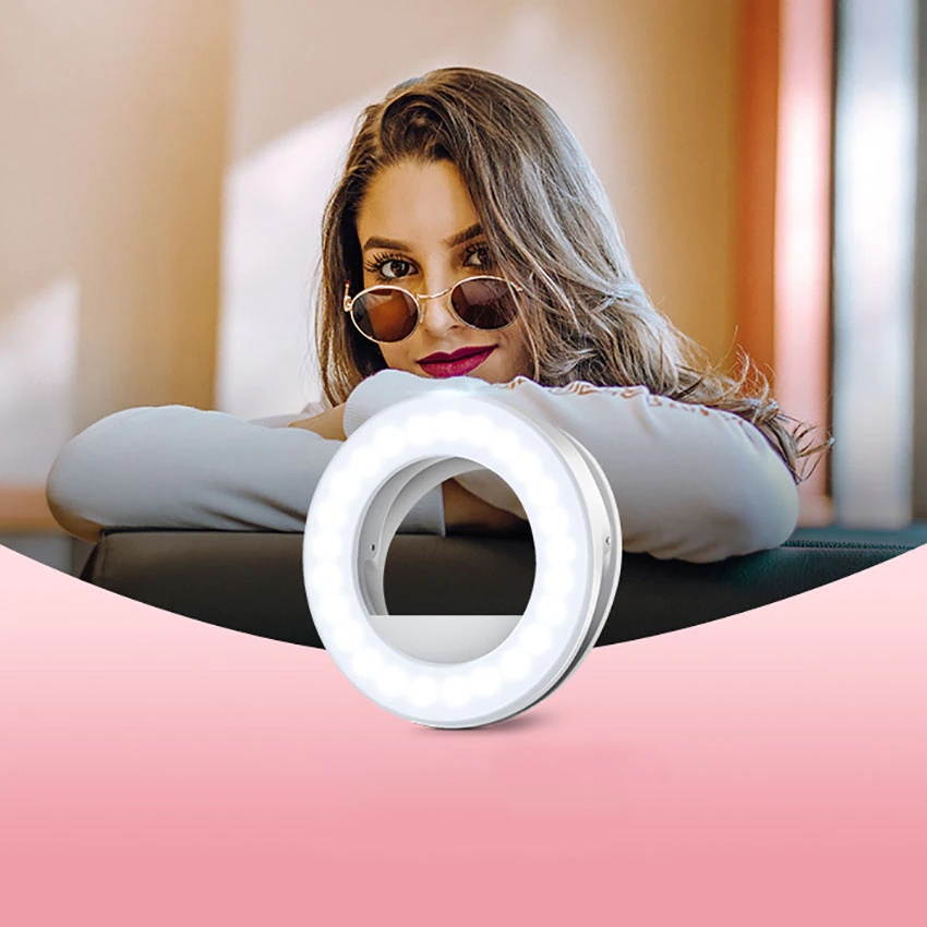 Dimming Selfie Light Rechargeable Portable Clip-on Selfie Fill Ring Light for Smart Phone Photography, Camera Video, Makes up