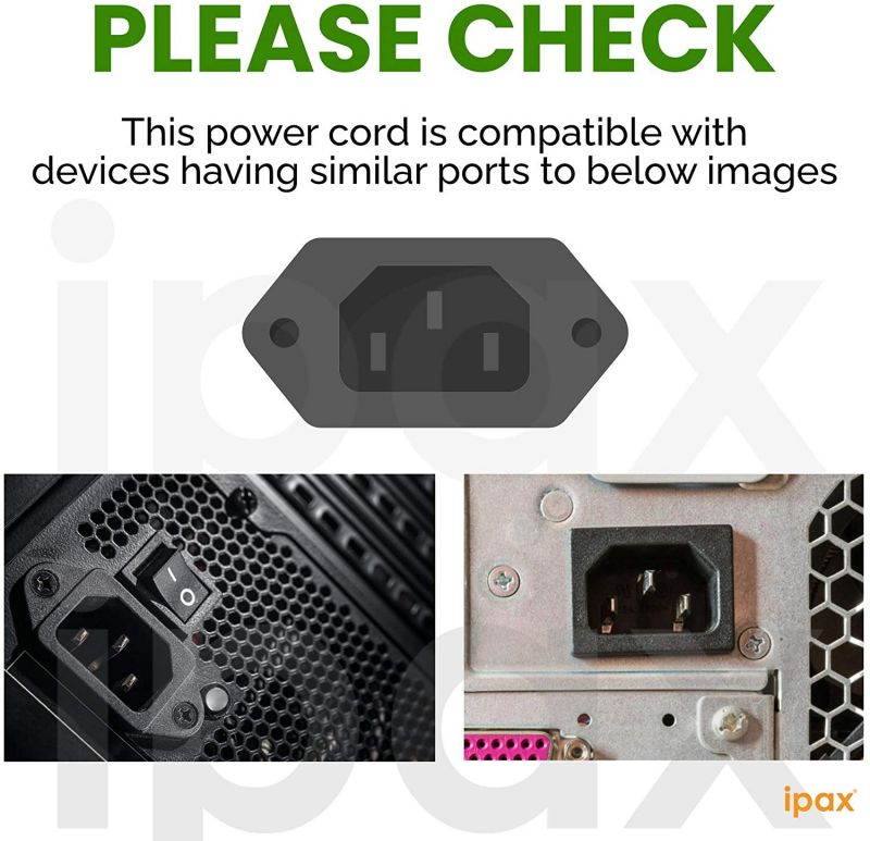 10 Feet Long Right Angled White AC Power Cord Cable Pure Copper Wire Core in Retail Box for Computer Plasma TV Printer Monitor AC Adapter