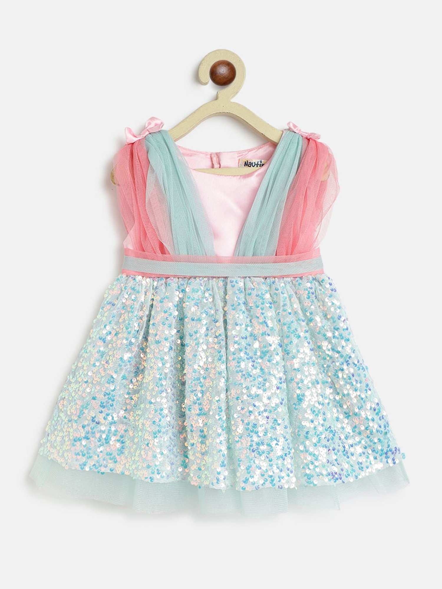 Nauti Nati Kids Pink & Blue Embellished Dress