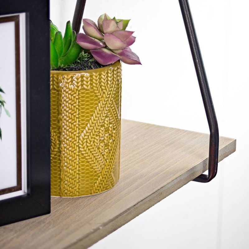 7" x 24" Set of 2 Rustic Wall Art Wood and Metal Hanging Shelves Brown - Crystal Art Gallery