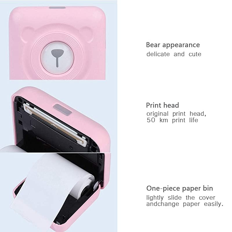 Printer Mini Photo Printer Mini Wireless BlueTooth Thermal Photo Printer Pocket Note Receipt Printer 57mm with USB Cable Support for Child Painting Women Men Gift