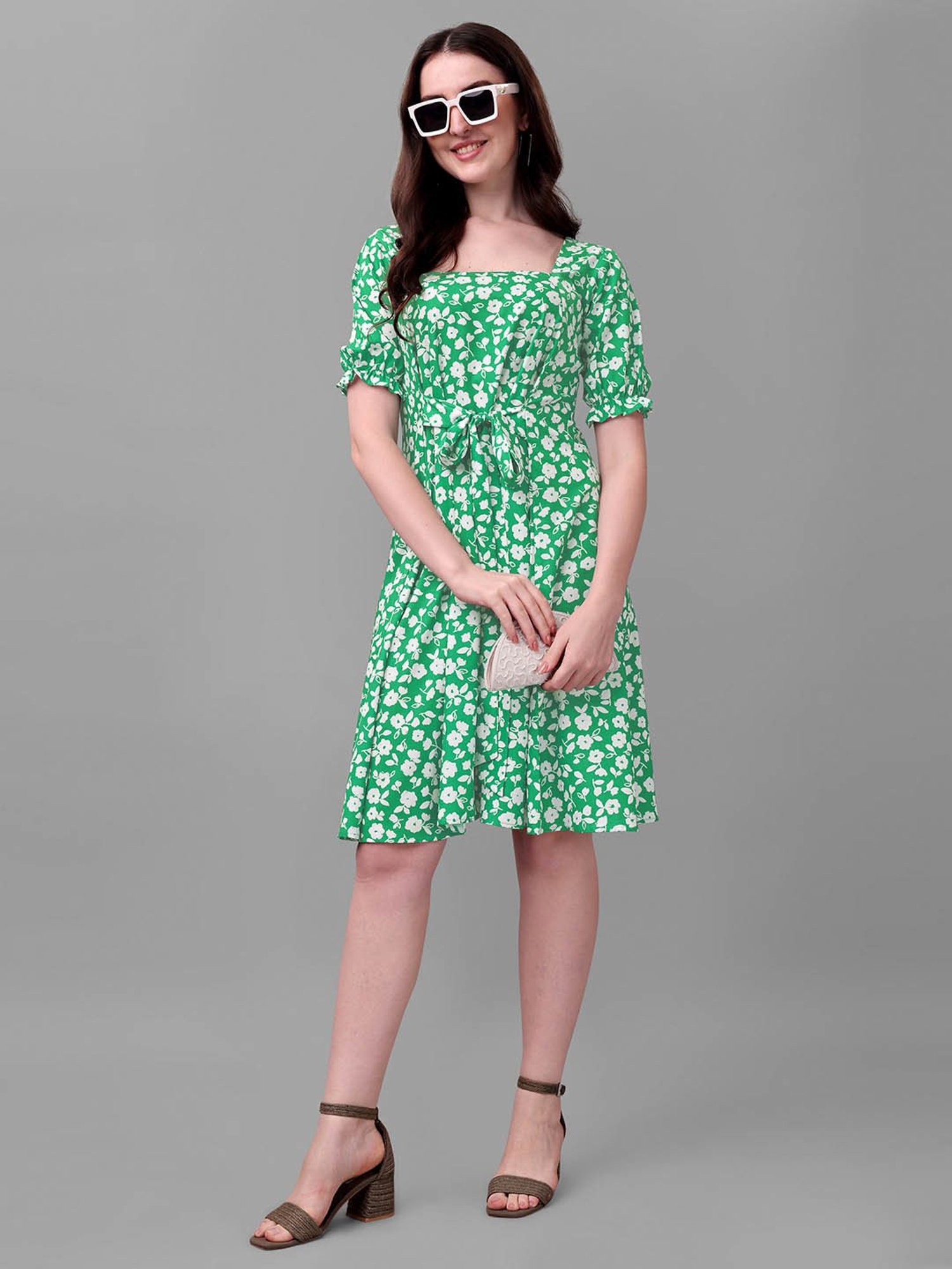 MASAKALI.CO Green Floral Print Fit & Flare Dress