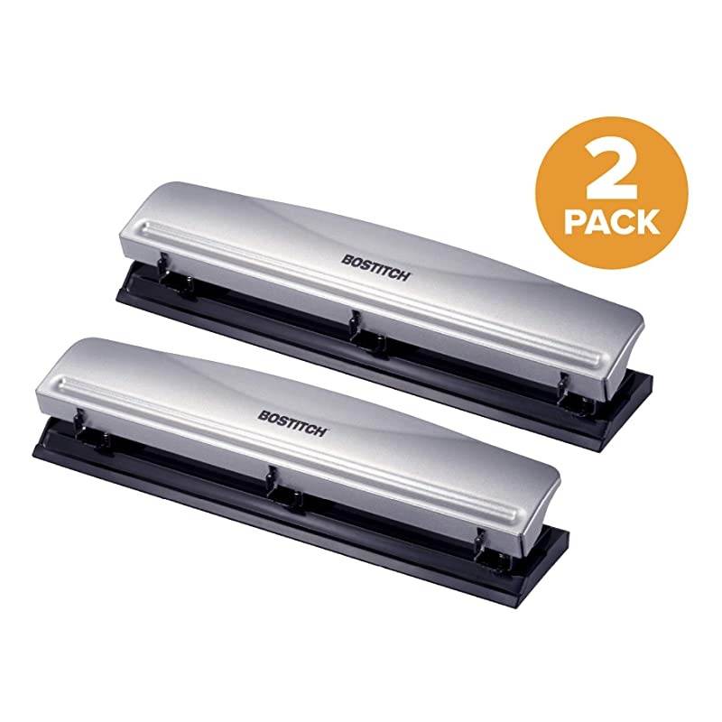 3 Hole Punch 12 Sheet Capacity Metal Silver 2Pack