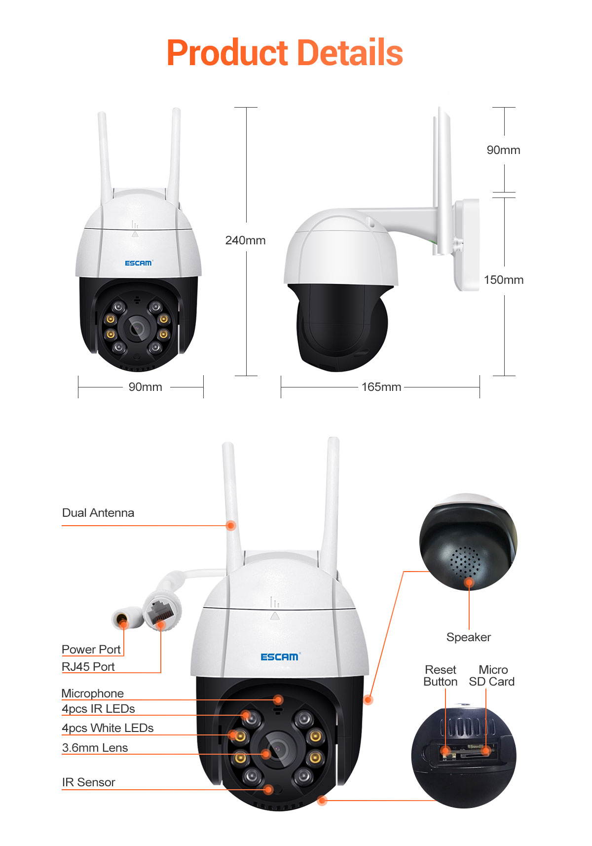 ESCAM QF218 1080P Pan/Tilt AI Humanoid detection Cloud Storage Waterproof WiFi IP Camera with Two Way Audio Camera