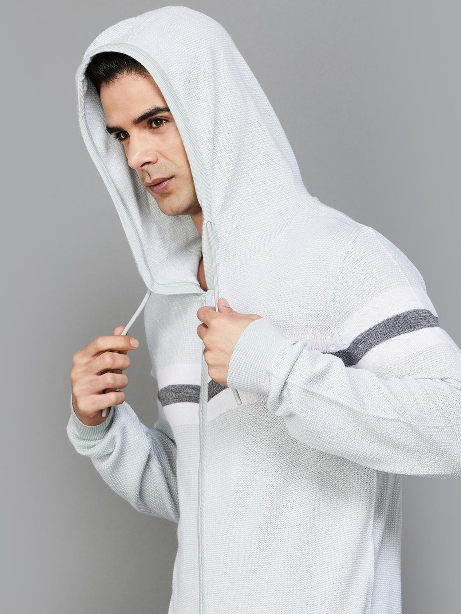 Code by Lifestyle Grey Regular Fit Striped Sweater