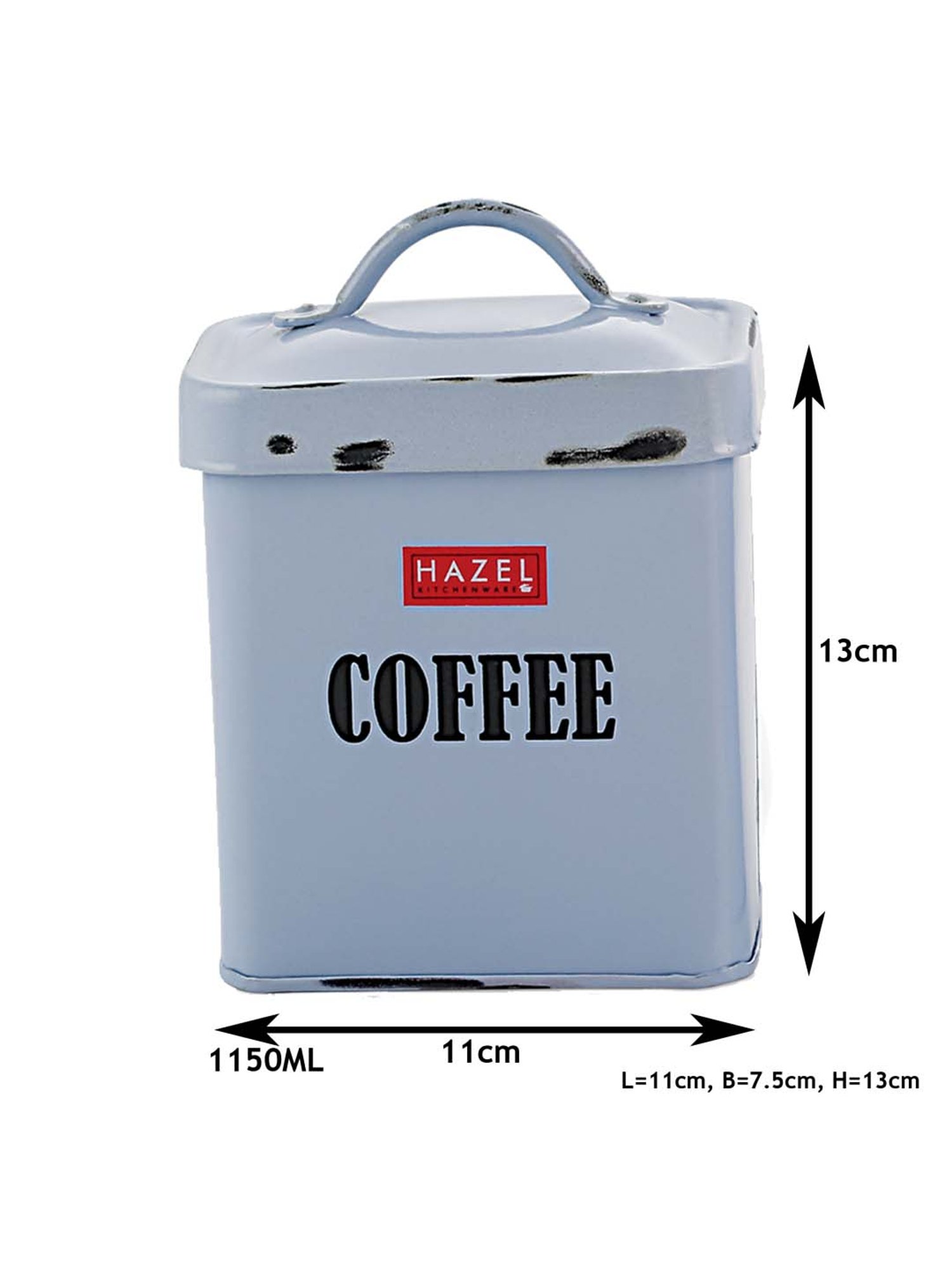 HAZEL Antique Rectangle Coffee Storage Canister Container With Handle, 1150ML, Blue