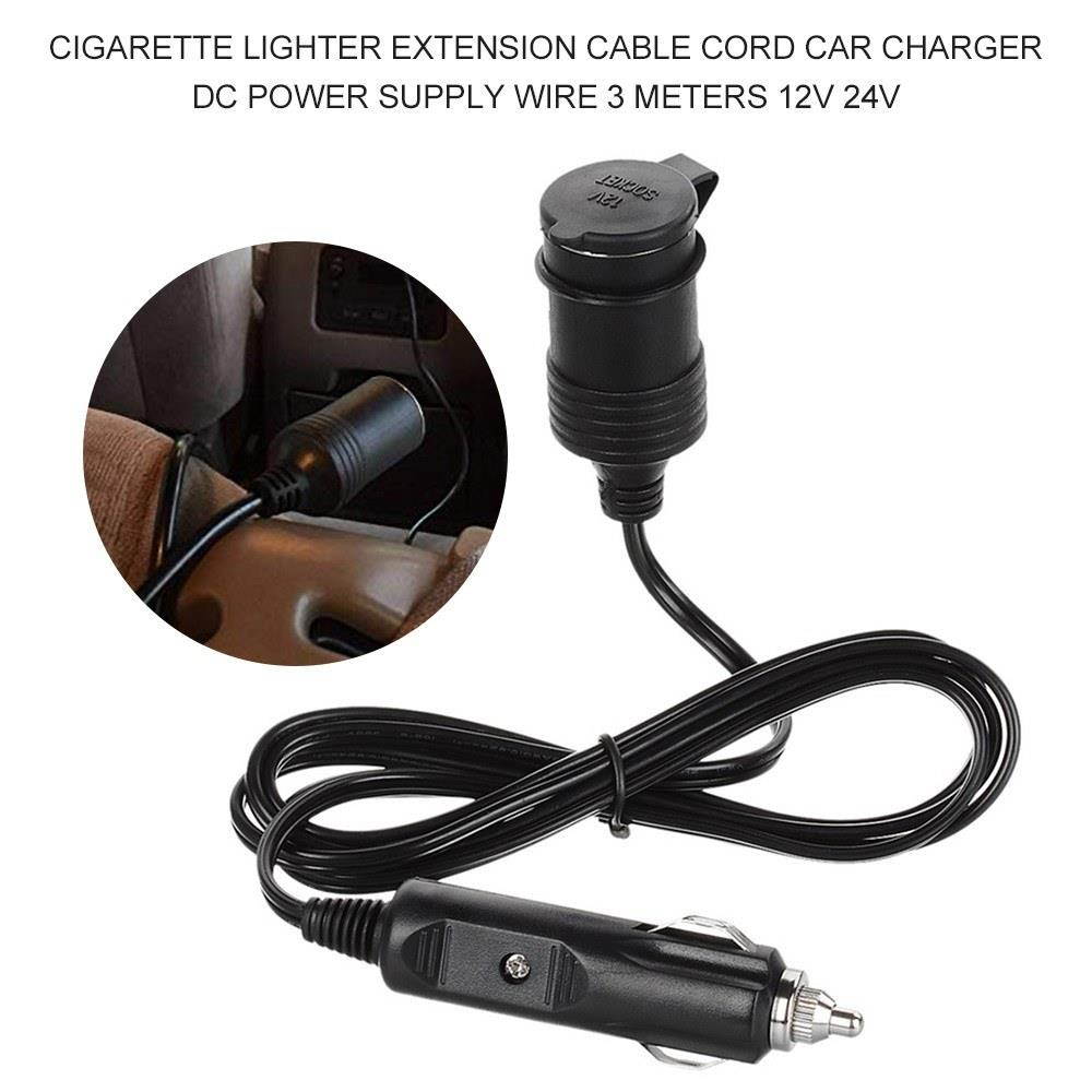 Cigarette Lighter Extension Cable Cord Car Charger DC Power Supply Wire 3 Meters 12V 24V Adapter Socket Plug Male to Female Connector