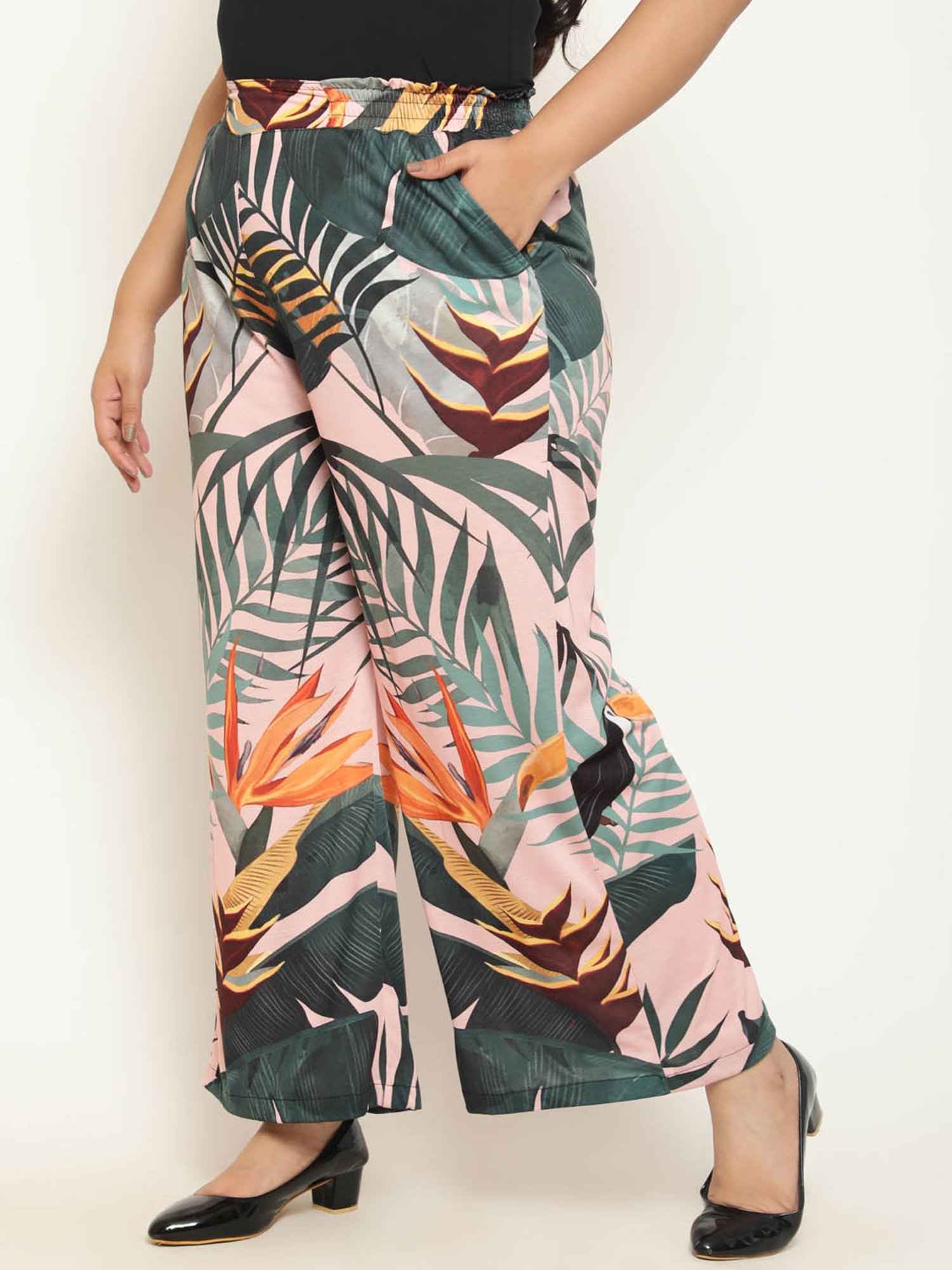 Amydus Pink Printed Regular Fit High Rise Pants