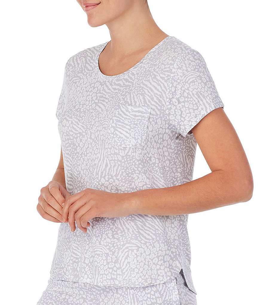 iRelax Printed Terry Knit Round Neck Short Sleeve Pajama Top