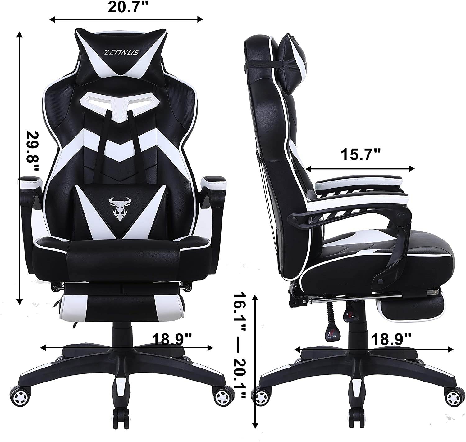 Zeanus Gaming Chair for Adults Green, Gaming Chair with Footrest, Massage Computer Gaming Chair, Reclining Gaming Desk Chair, Big and Tall Video Gaming Chair, Racing Style Chair, E-Sports Gamer Chair