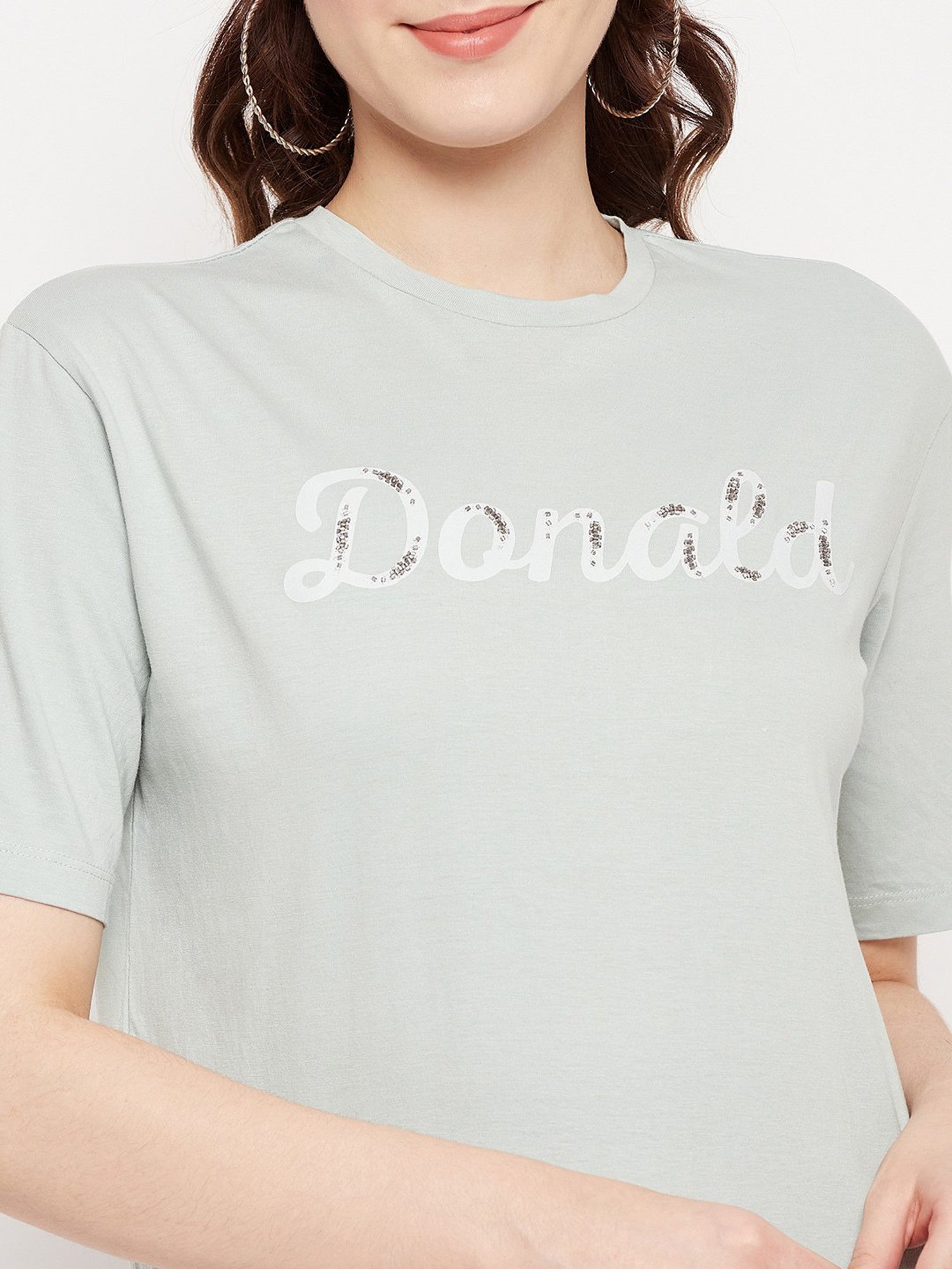 MADAME Green Cotton Graphic Print T-Shirt