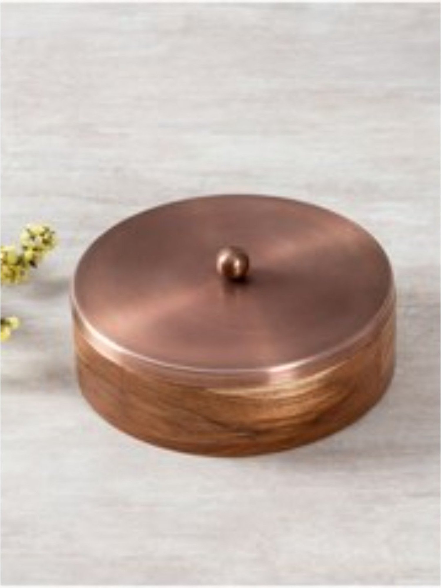 Nestroots Solid Brown & Copper Teak Wood Masala Box with Lid