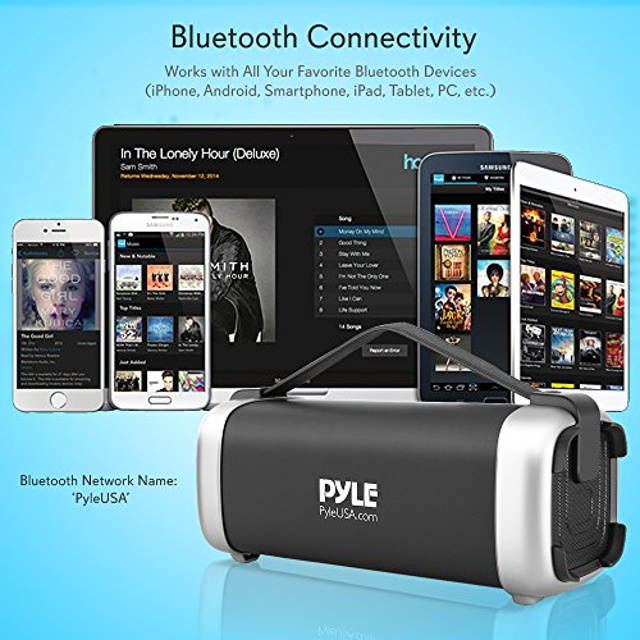 Pyle Wireless Portable Bluetooth Speaker - 200 Watt Power Rugged Compact Audio Stereo System - Rechargeable Battery, 3.5mm AUX Input Jack, FM Radio, MP3, Micro SD and USB Reader - PBMSQG12