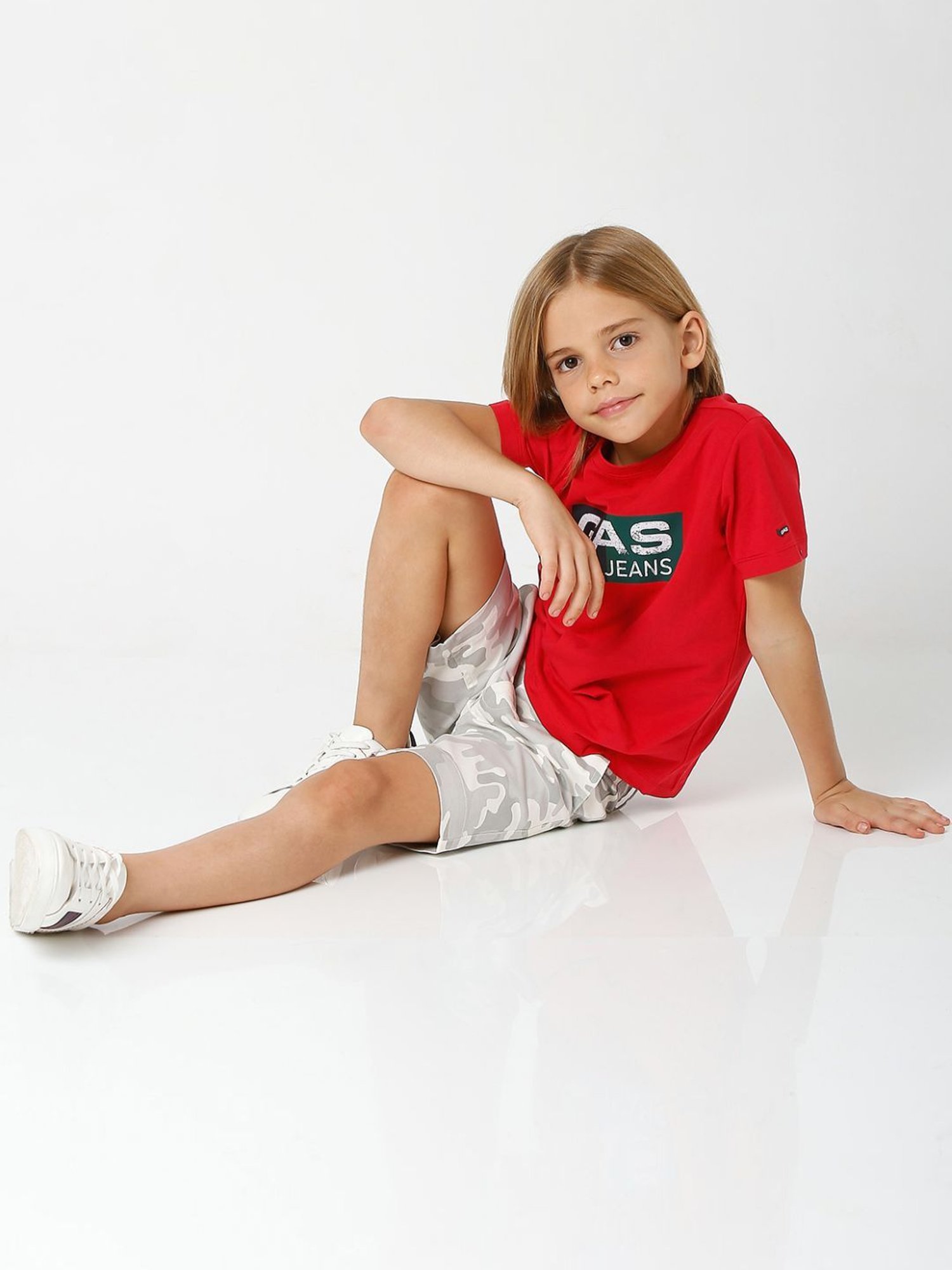 Gas Kids White & Grey Cotton Camouflage Shorts