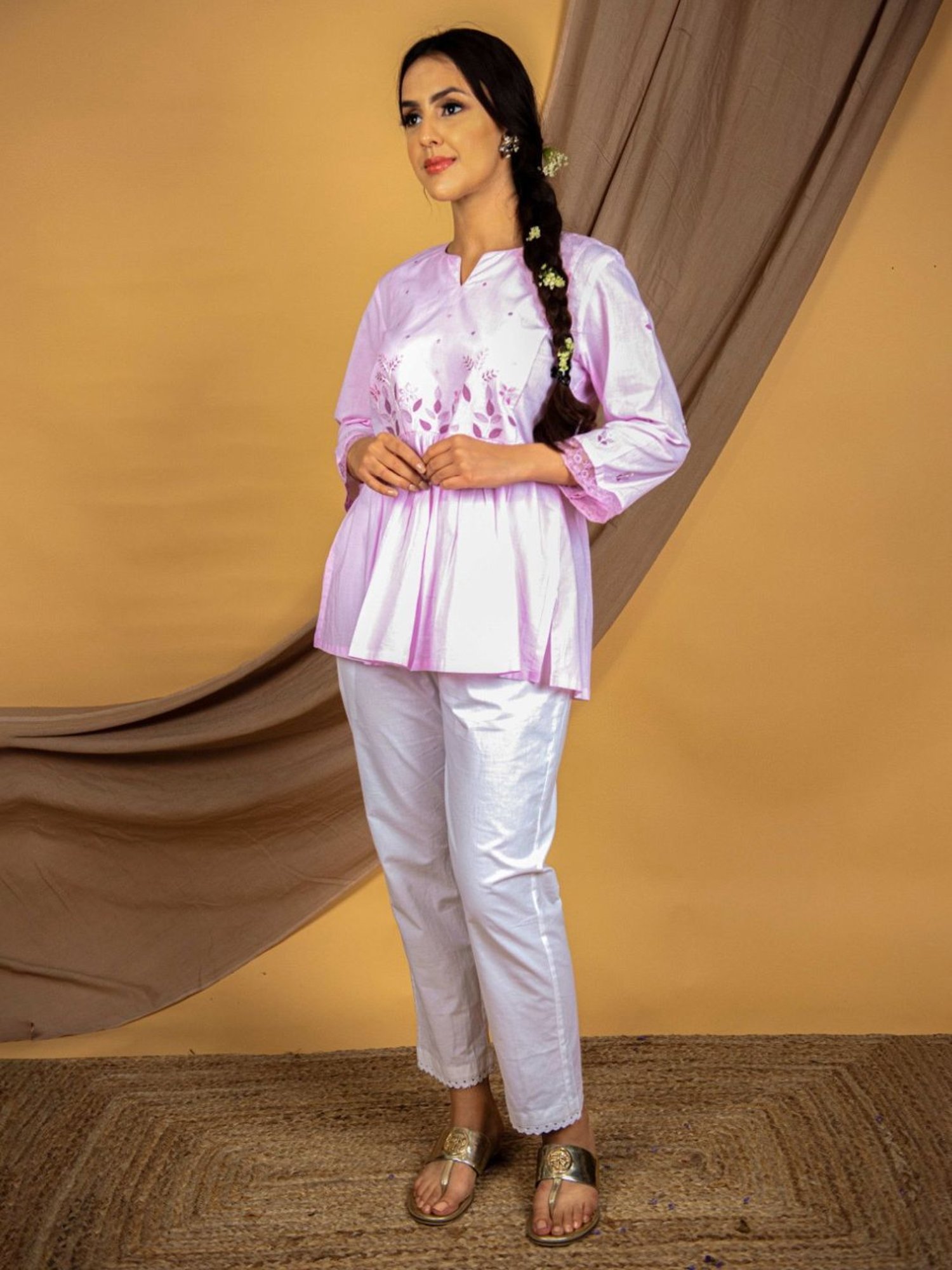 Priya Chaudhary Light Pink Nargis Hand Embroidered Cotton Kurta