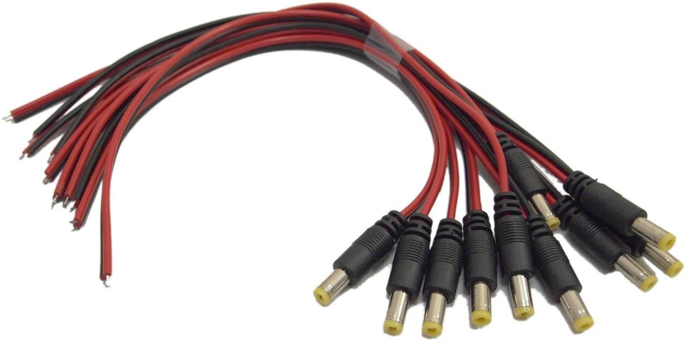 Evertech 200 Pcs 5.5 mm x 2.1 mm Yellow Tip DC Male End Jack Power Cable with Lead End Pigtail for CCTV Security Camera