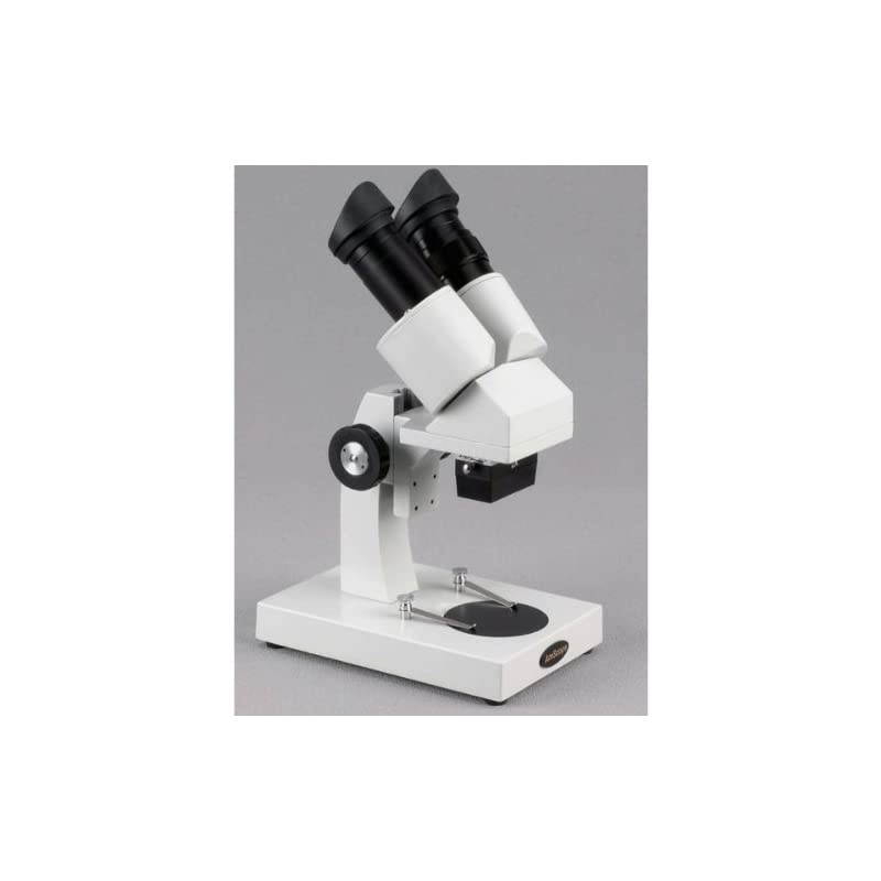 SE204AX Portable Binocular Stereo Microscope WF5x and WF10x Eyepieces 10X and 20X Magnification 2X Objective LED Lighting Reversible BlackWhite Stage Plate Arm Stand