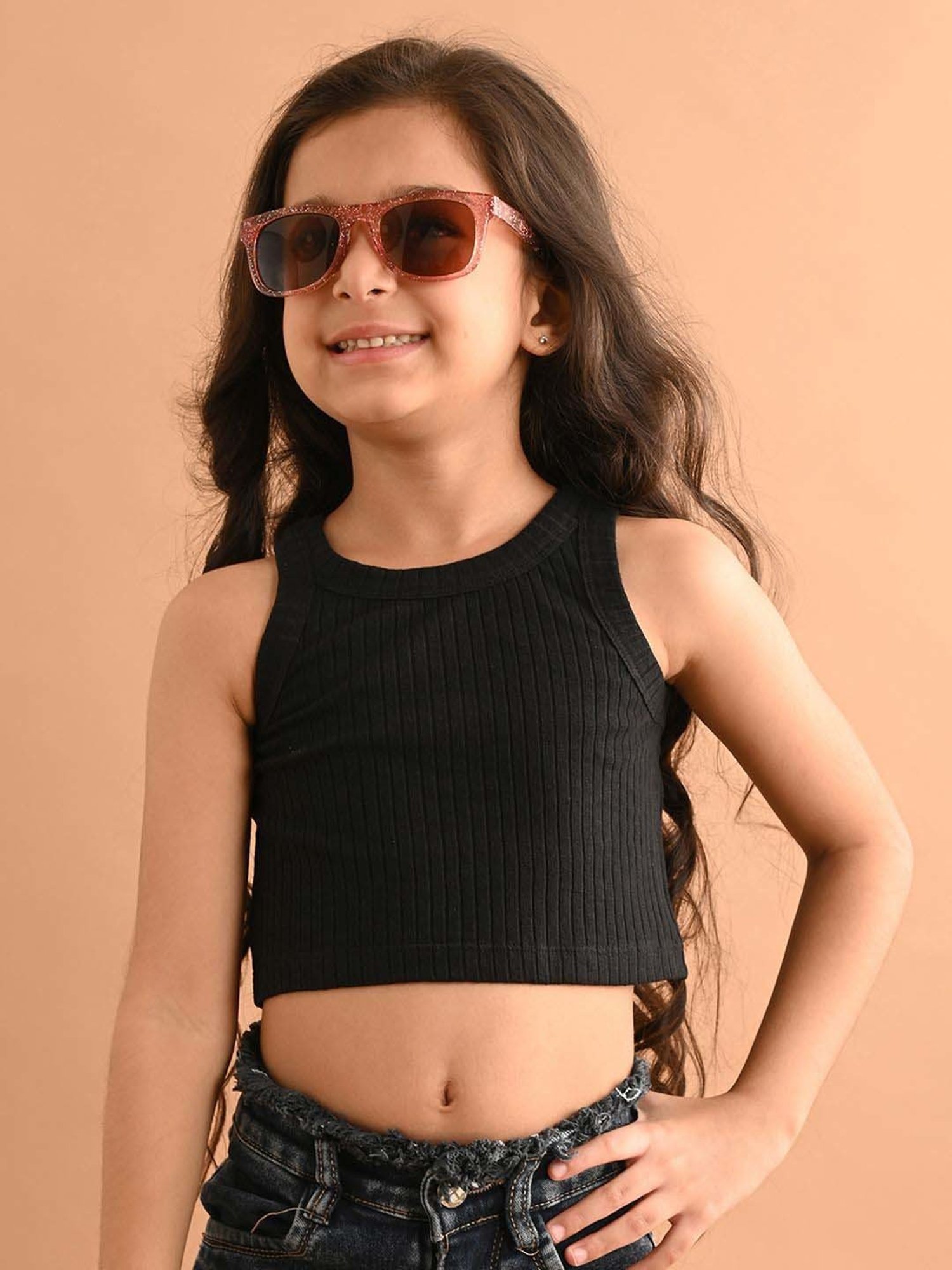 LilPicks Kids Teal Solid Crop Top