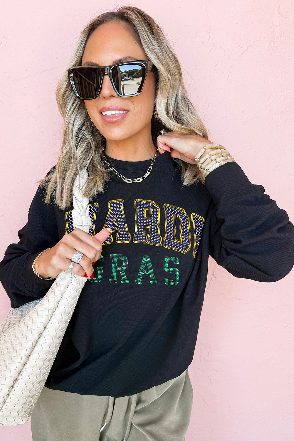 Gray Xmas Candy Cane Sequins Graphic Corded Sweatshirt