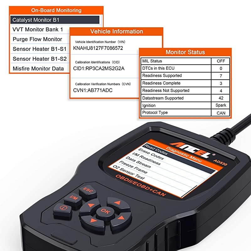 AD530 Vehicle OBD2 Scanner Car Code Reader Diagnostic Scan Tool with Enhanced Code Definition and Upgraded Graphing Battery Status
