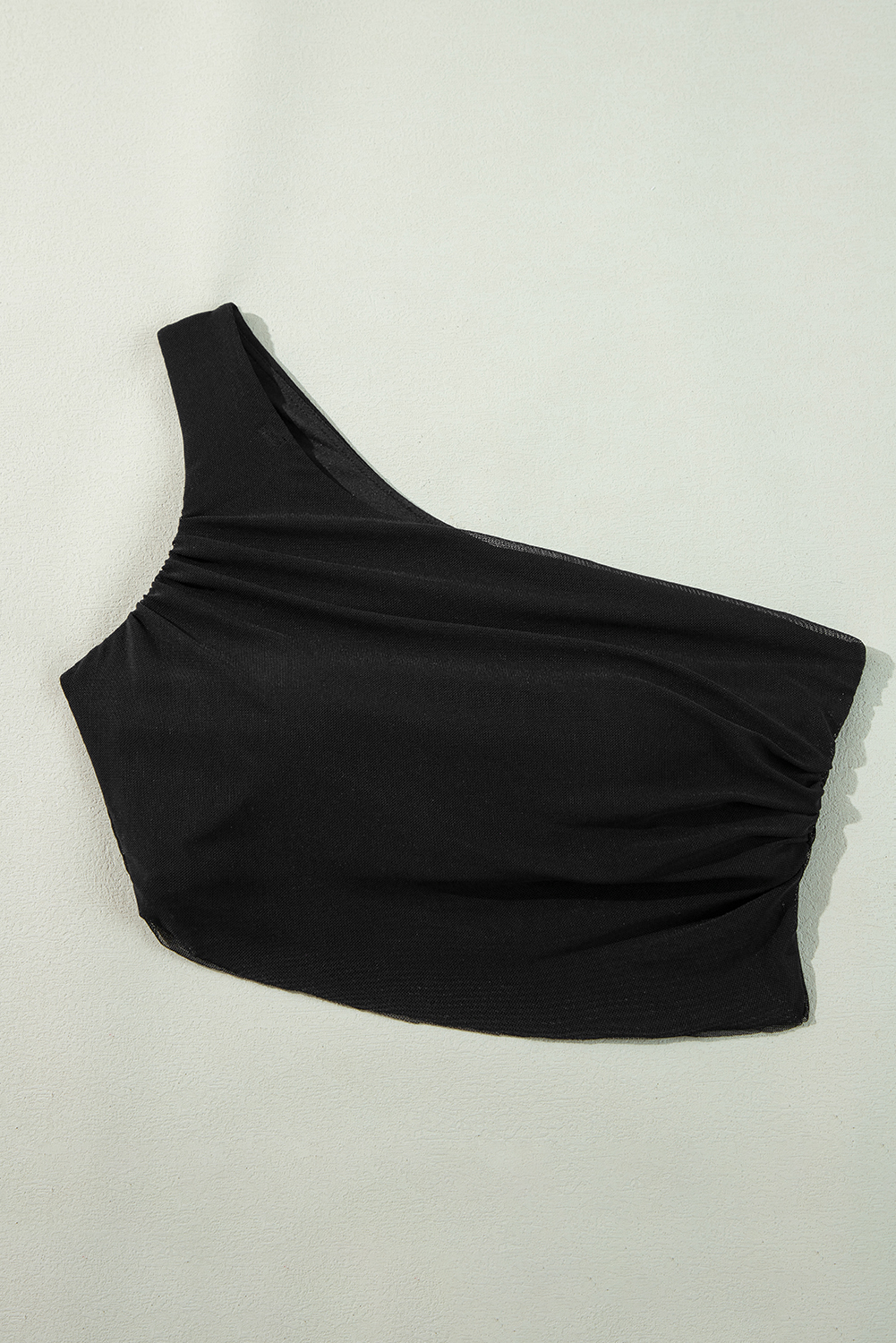 Black Ruched Mesh One Shoulder Bikini Top and Skirts Set