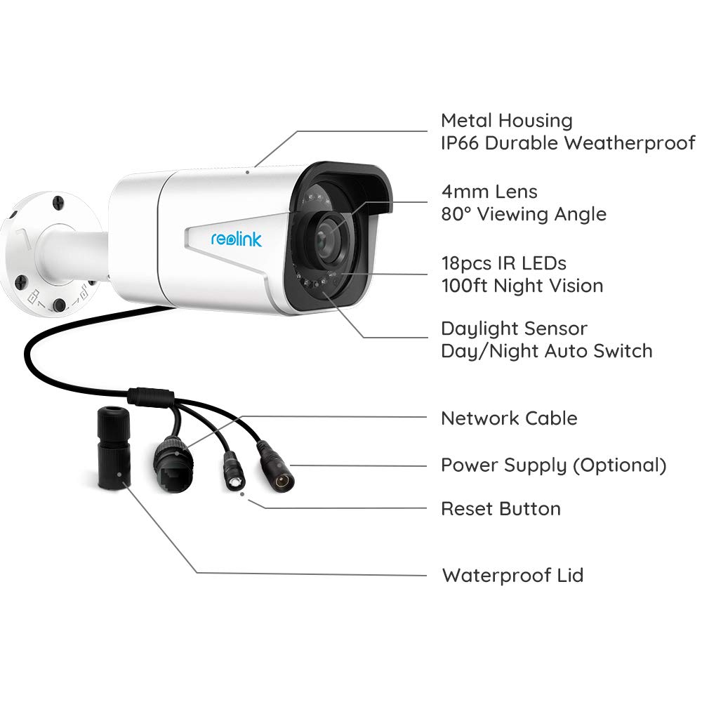 Reolink B800 4K UHD 8MP Add-on PoE IP Camera Outdoor Home Survelliance Only work with Reolink 8MP POE Camera System and 8CH & 16CH 4K NVR