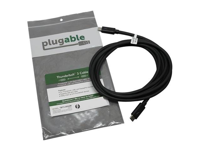Plugable Thunderbolt 3 Certified USB-C Cable - 20Gbps, 6.6ft (2m)