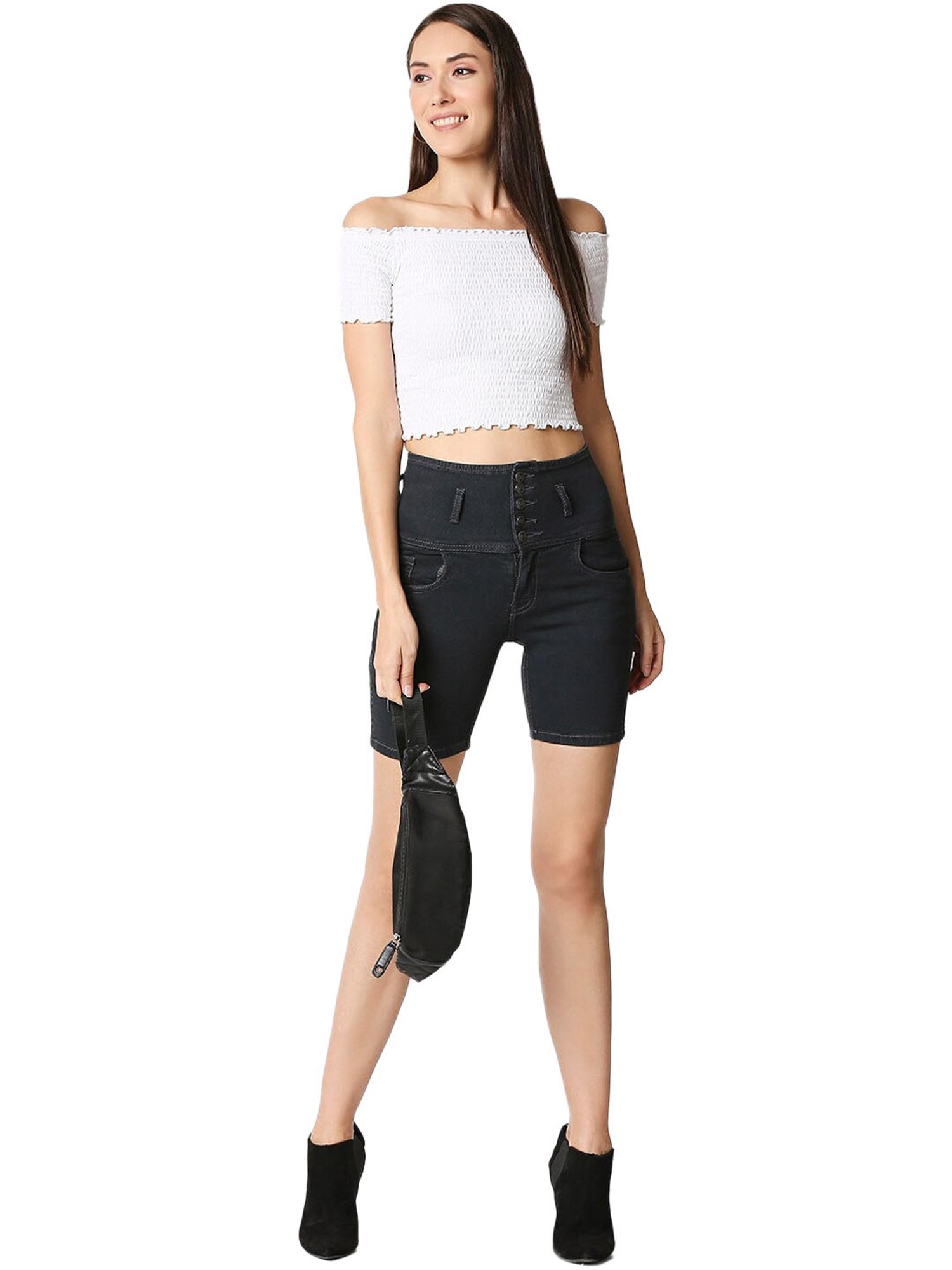 High Star Grey High Rise Denim Shorts