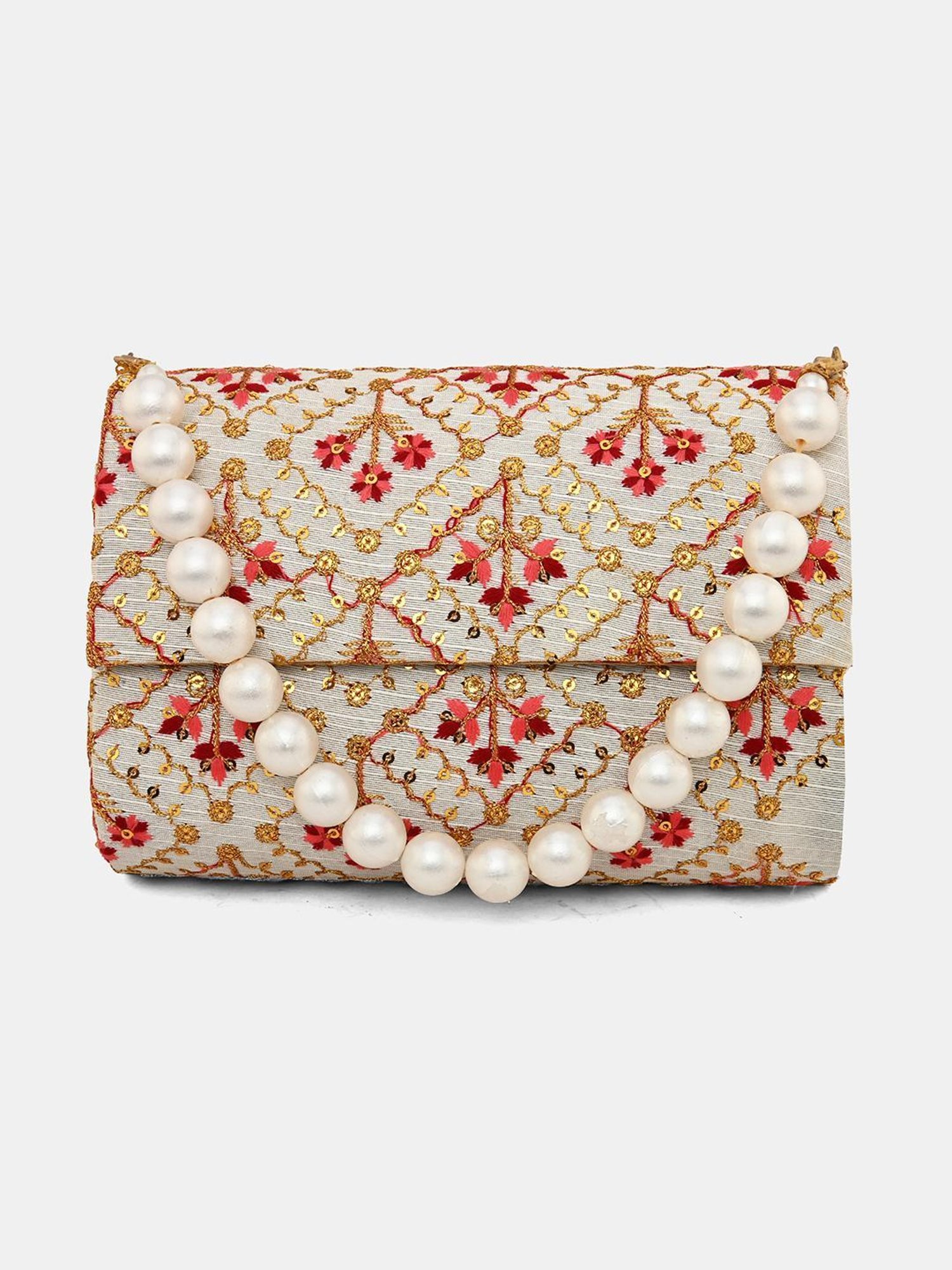 Gaurapakhi Beige Embroidered Envelope Clutch