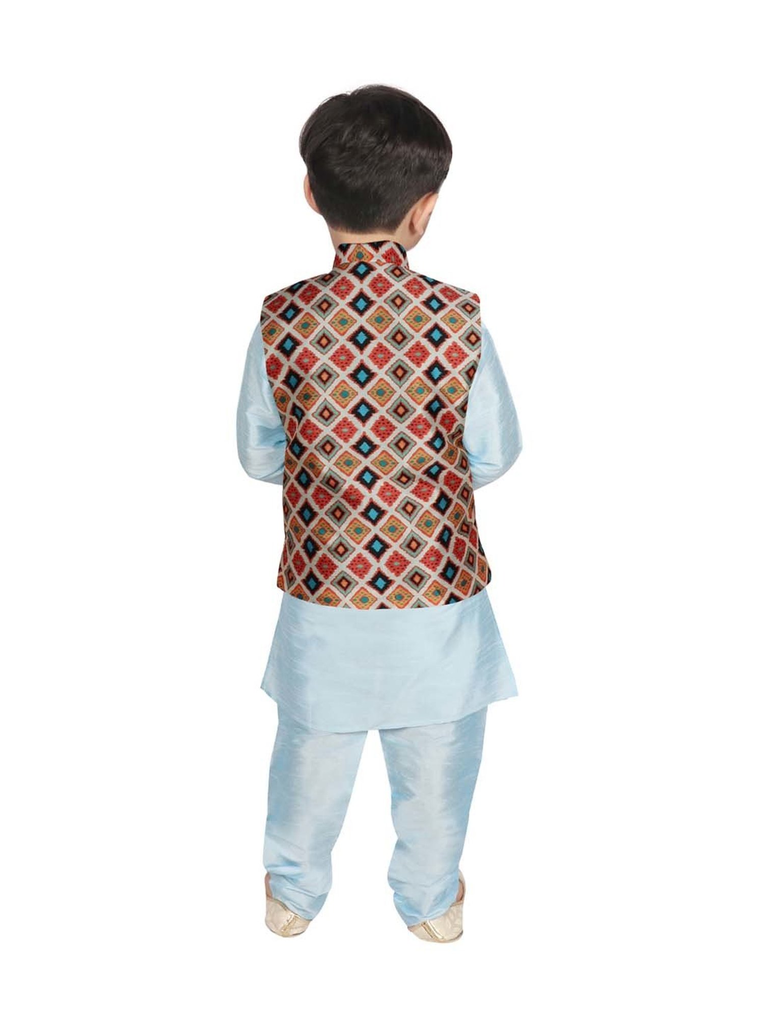 SG Yuvraj Kids Cream & Blue Printed Full Sleeves Kurta Set