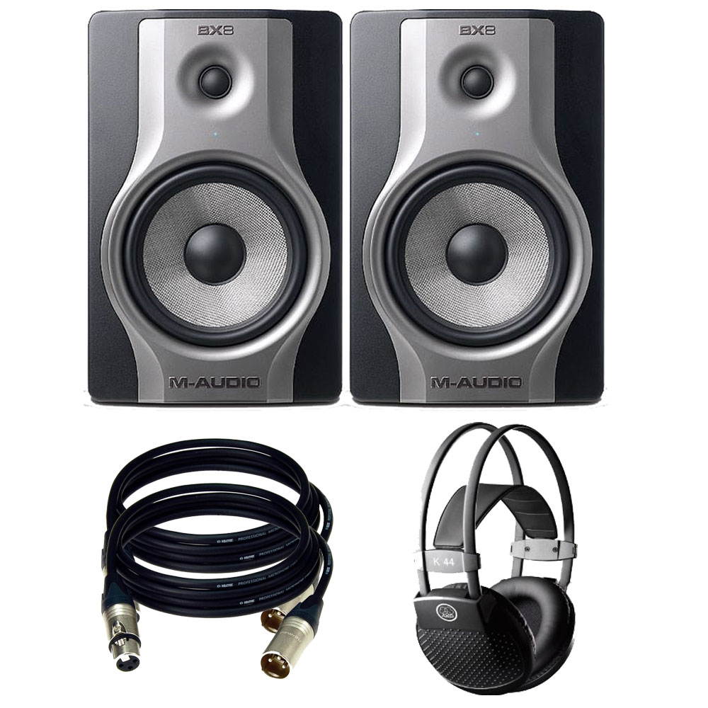 M-Audio BX8 Carbon  Speaker Studio Monitors for Music Production and Mixing. W/ Free AKG K44 and XLR Cables.