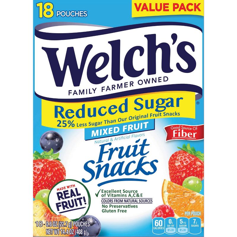 Welch's Reduced Sugar Mixed Fruit Flavored Fruit Snacks - 18ct