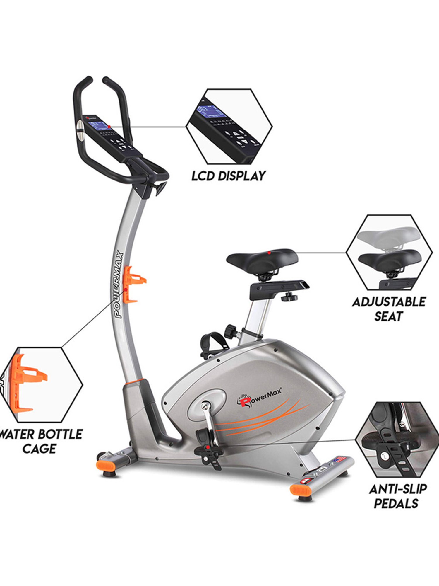 PowerMax Fitness BU-750 Upright Bike (Silver)
