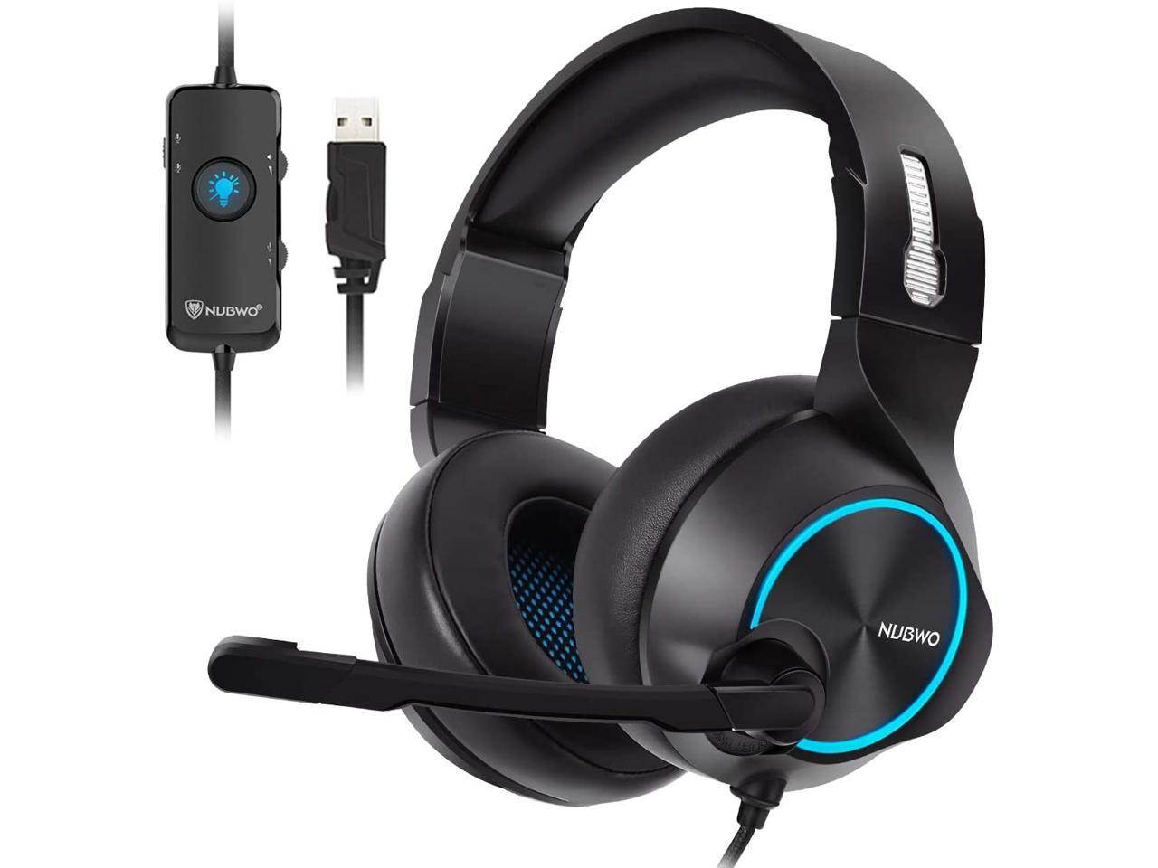USB Gaming Headset with 7.1 Surround Sound Stereo, USB Headphones with Noise Canceling Mic & RGB Light, Compatible with PC, PS4 Console, Laptop